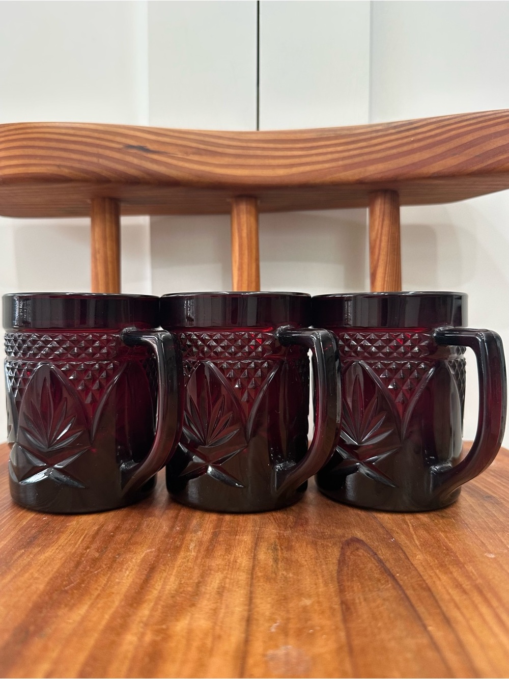 Set of 3 Luminarc D’arques Durand Ruby  Red Glass Mug Cup Vintage Retro